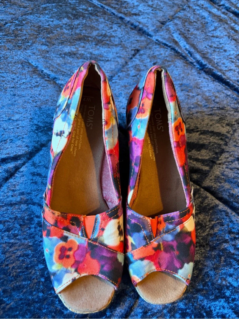 Toms Multicolor Floral Canvas Wedge Espadrilles - Purple, Pink, Blue